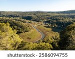 The dry Carcés Lake seen from above looks like a river. France, French Riviera, Provence, Europe, Var departement. 