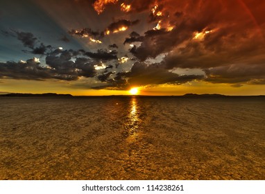 Dry Lake Sunset HDR - El Mirage OHV Recreation Area, Mojave Desert, California USA. Sunsets HDR Photo Collection