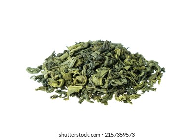 Dry large leaf green tea isolated on white background.