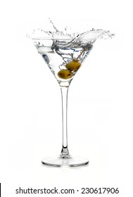 Dry martini cocktail isolated on white background. Splash