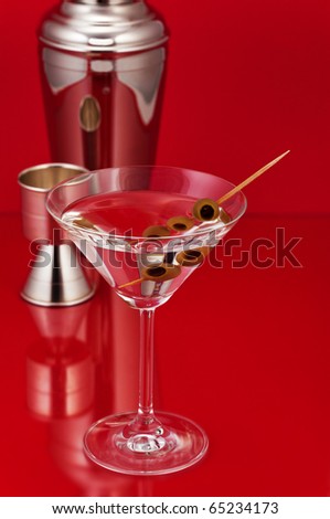 Dry Martini with shaker and measure glass in the background