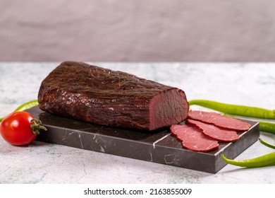 Dry meat. Dried meat made from ribeye meat. Close-up. local name kuru et - Powered by Shutterstock