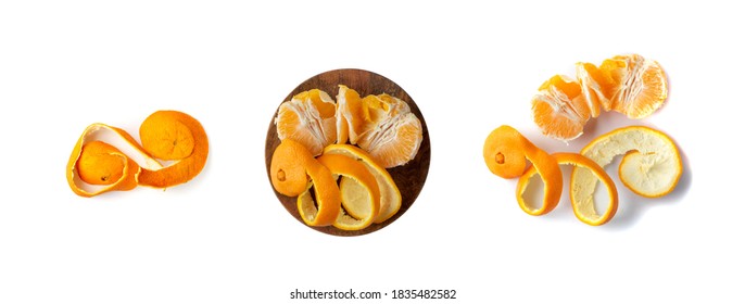 Dry Orange Peel Isolated On White Background. Zest Photographed With Natural Light Top View