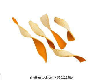 Dry Orange Peel Isolated On White Background. Zest Photographed With Natural Light Top View