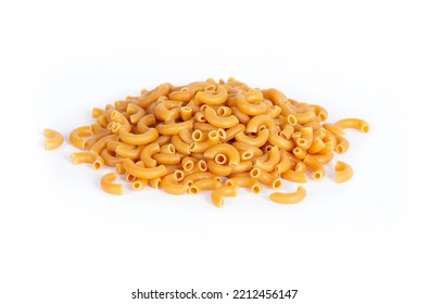 Dry Organic Chick Pea Or Chickpea Pasta Uncooked In Heap Or Pile Isolated On White In Side View Shot