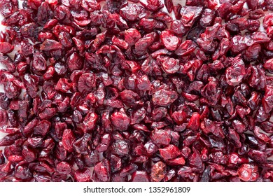 Dry Organic Cranberries, Top View. Overhead. Close-up.