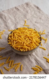 Dry Organic Maccheroni Pasta In A Bowl, Side View.