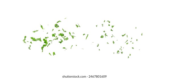 Dry parsley pile isolated. Crushed cilantro leaves heap, dried garden parsley, chervil flakes, corriender pileces on white background top view - Powered by Shutterstock