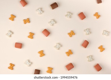 Dry Pet Food Isolated On Light Background Seen From Above