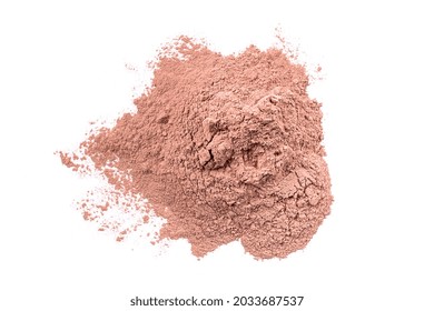 Dry red cosmetic clay isolated on white background. Heap of pink cosmetic clay.