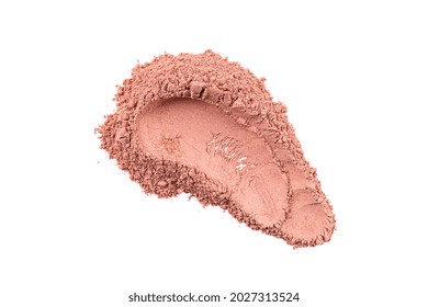 Dry red cosmetic clay smear isolated on white background. Abstract sample of pink cosmetic clay, blush or eye shadow. 