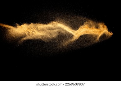 Dry river sand explosion.Brown color sand splash against black background. - Shutterstock ID 2269609837