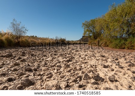 Dry river, without water. River bottom with slats.