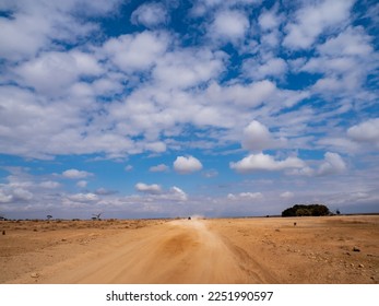 Dry road on savanna plains in Amboseli National Park, Kenya, Africa - Shutterstock ID 2251990597