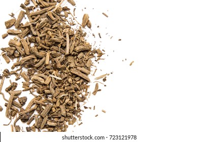 Dry root of Valerian on white background