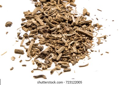 Dry Root Of Valerian On White Background