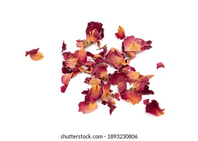 Dry Rose Flower Petals Tea On The White Background