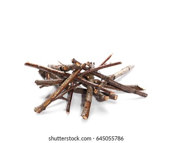 dry rotten birch branches pile for fire isolated on white background - Shutterstock ID 645055786