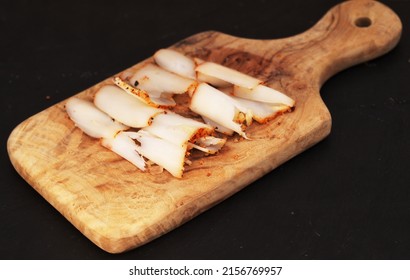 Dry Salt Salo, Traditional Slavic Food, Slab Of Fatback Frozen And Thinly Shaved