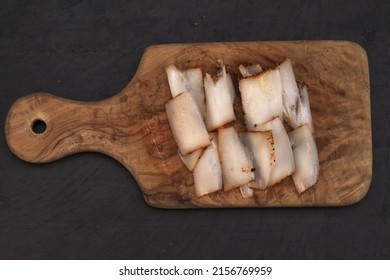 Dry Salt Salo, Traditional Slavic Food, Slab Of Fatback Frozen And Thinly Shaved