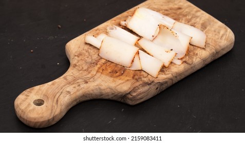 Dry Salt Salo, Traditional Slavic Food, Slab Of Fatback Frozen And Thinly Shaved