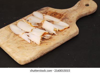 Dry Salt Salo, Traditional Slavic Food, Slab Of Fatback Frozen And Thinly Shaved