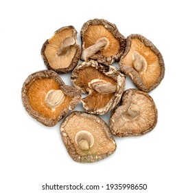 Dry Shiitake Mushrooms Isolated On White Background 