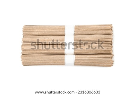 Dry Soba Bundle Isolated, Raw Buckwheat Noodles, Uncooked Buck Wheat Pasta, Gluten-Free Soba Spaghetti on White Background Top View