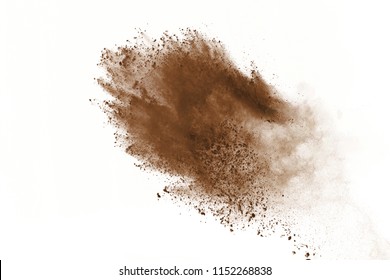 Dry soil explosion isolated  white background 