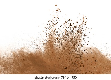 Dry soil explosion white background 