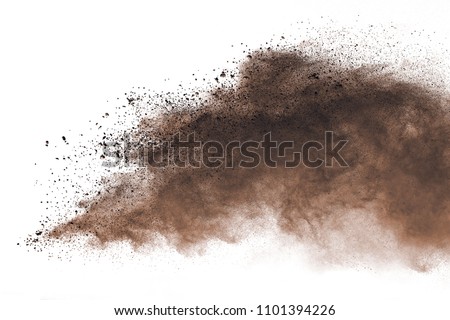 Dry soil explosion on white background.