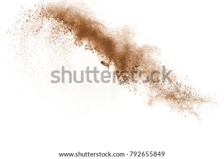 Dry soil explosion on white background.