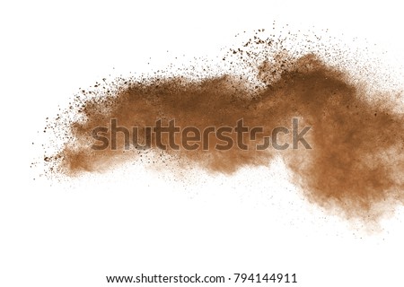 Dry soil explosion on white background.