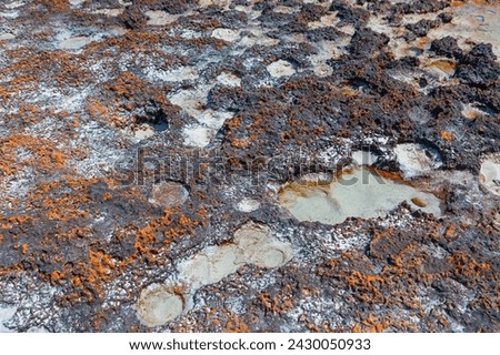 Dry soil in geothermal area, volcanic surface background