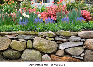 Dry Stone Wall and Colorful Garden