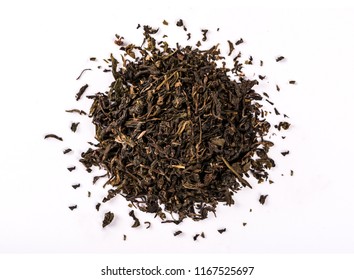 Dry tea leaves isolated on white background.