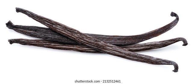 Dry vanilla beans isolated on white background.