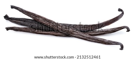 Dry vanilla beans isolated on white background.