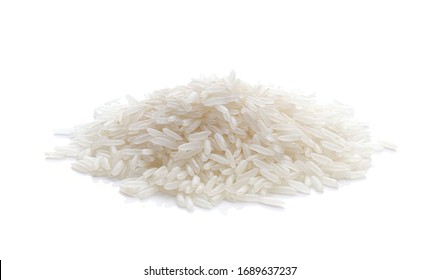 Dry white jasmine rice in isolated on a white background