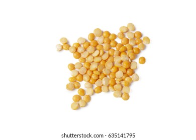 Dry Yellow Split Peas Isolated On White.