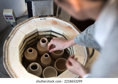 Drying Ceramic Pottery Hand Crafted Items In A Special Oven - Kiln For Ceramics Close Up