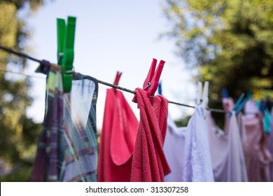 Drying Colorful Clothes Outside