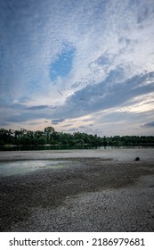 Drying Up Lake In Bavaria Germany From Extreme Weather And Summer Heatwave, Climate Change And Drought