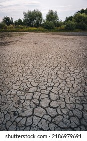 Drying Up Lake In Bavaria Germany From Extreme Weather And Summer Heatwave, Climate Change And Drought