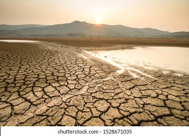 Drying lake effect of extreme weather and heating wave on summer, Climate change and Drought impact  - Shutterstock ID 1528671035