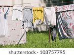Drying laundry in the yard.