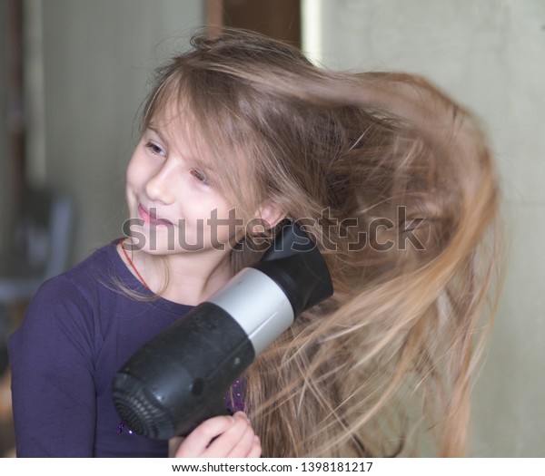 Drying Long Blonde Hair Happy Green Stock Photo Edit Now 1398181217