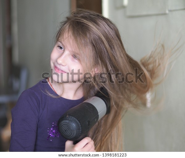 Drying Long Blonde Hair Happy Green Stock Photo Edit Now 1398181223