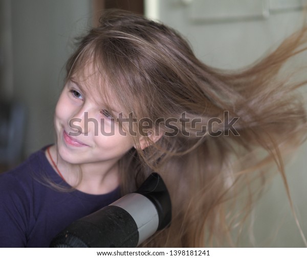 Drying Long Blonde Hair Happy Green Stock Photo Edit Now 1398181241