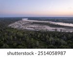 Drying up the main river in Poland, sandy bottom visible, September 2024, climate catastrophe, global warming, water shortage